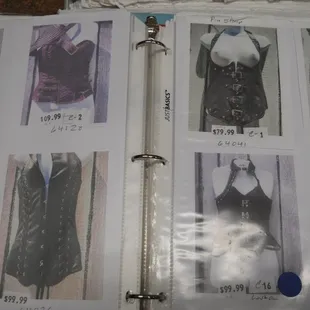 Catalog of available costumes