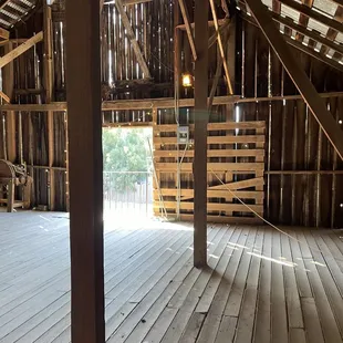 the inside of a barn