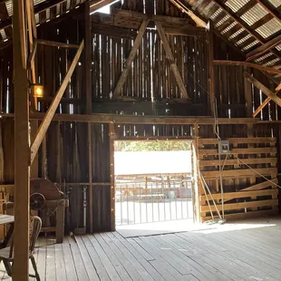 the inside of a barn