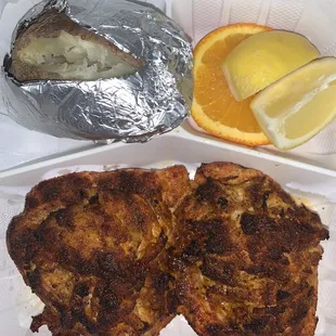 blackened stuffed salmon and baked potato 7/10