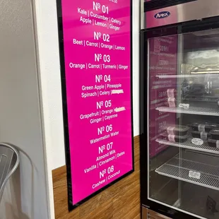 Juice menu