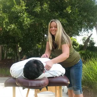 Jaime Carter, Licensed Massage Therapist @ a charity golf tournament.