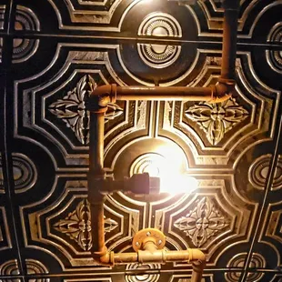 the ceiling of a bar