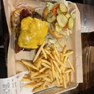 Double burger with cheese and fixings. I got the boom boom sauce (spicy mayo).