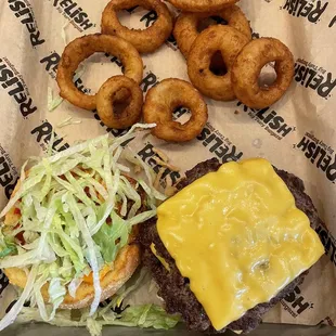 Double Tasty Burger with Onion Rings