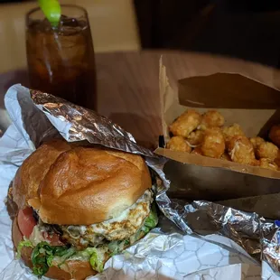 Bacon cheeseburger with egg tater tots