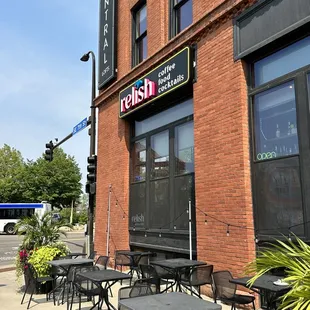 tables and chairs outside a restaurant