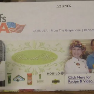 2007-2009 Cooking demonstrations for Chefs USA, my photo was used for the opening page on their site.