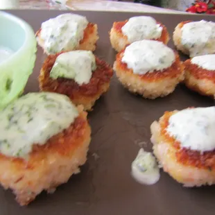Shrimp Cakes with Scallion Sauce.