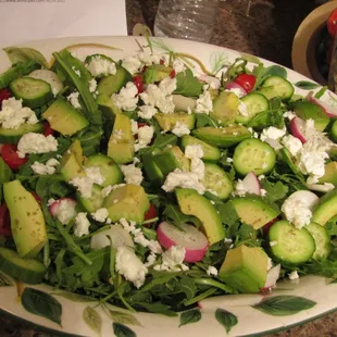 Arugula Salad with Avocado, Sheeps Milk Feta, Grape Tomato &amp; sprinkles of Greek Oregano - which has 42% more anti-oxidants than Blueberries!