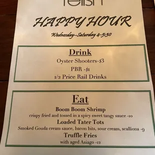 Happy Hour Menu - Wed-Sat (4:00-5:30 pm)