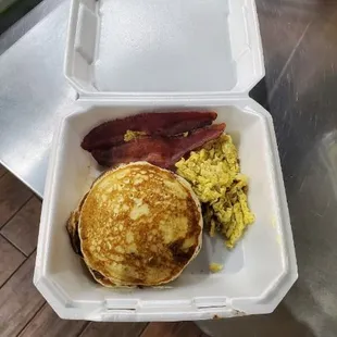 Turkey Bacon pancakes and eggs