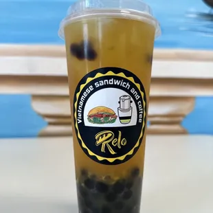 Passion fruit tea with boba