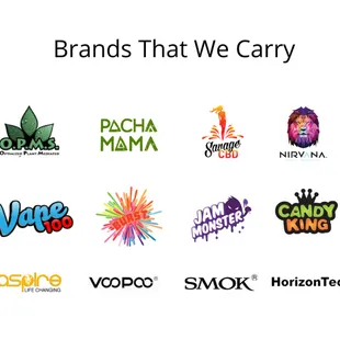 These are some of the E-juce, CBD, Kratom, and Vape Hardware brands that we carry.
