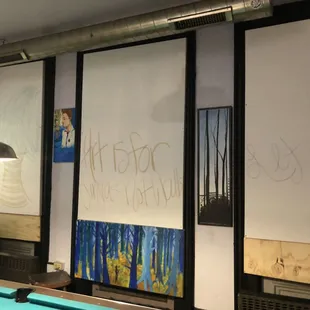 Large canvases on our windows for doodles instead of on the walls.