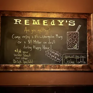 a menu on a blackboard