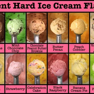 All of our Hard Ice Cream is made by us, on premises. We rotate some flavors seasonally. We offer samples! :D