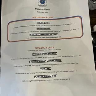 Opening Menu, likely to change. Dec2022