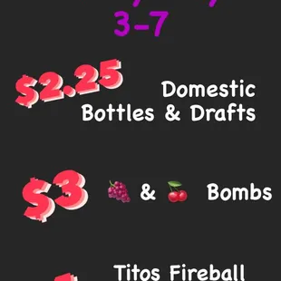 Happy Hour specials everyday 3-7p