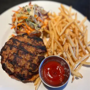 a burger and french fries on a plate