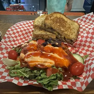 Patty Melt with a said salad