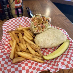 The chicken BLT wrap with Fries