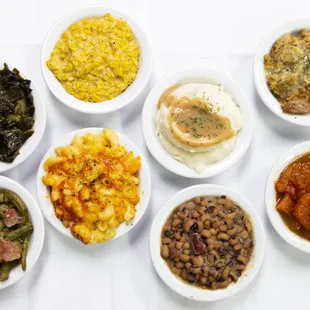 a variety of dishes of food