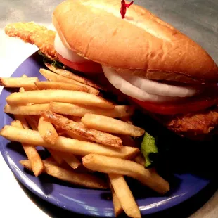 Best Big Fish Cod sandwich on the lake. It's huge!  This bar has Amazing views of lake Wisconsin too. Win win! 3 miles off I-90.