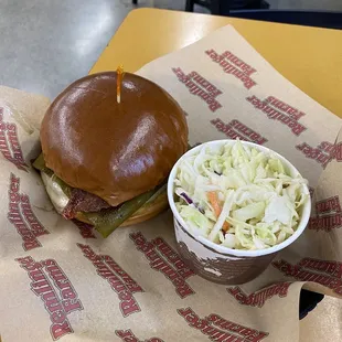 Chicken Baja burger with coke slaw