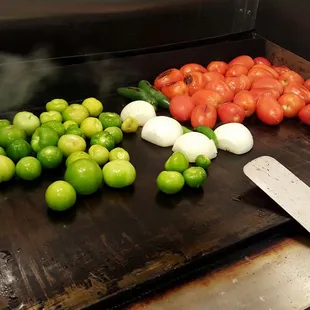 tomatoes, limes, and onions