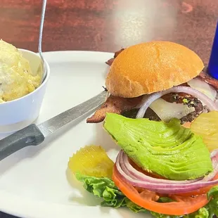 The bacon was very good. Thick cut and just the right crispness. And the potato salad on the side.