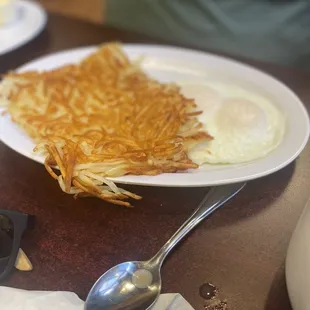 Hash Browns and Over Easy Eggs
