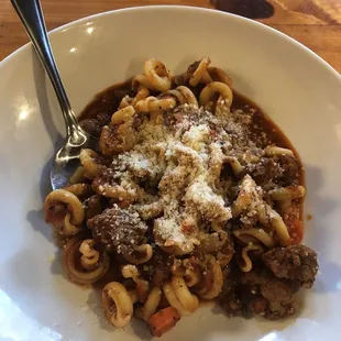 Lamb-sausage pasta.