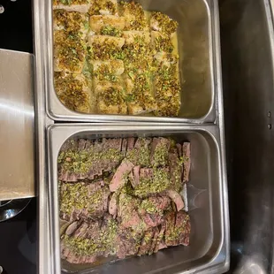 Crusted chicken and braised beef