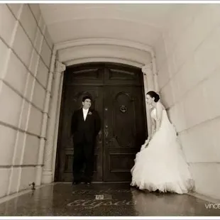 At the entrance to restaurant