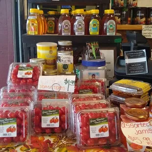 a display of fruit and vegetables