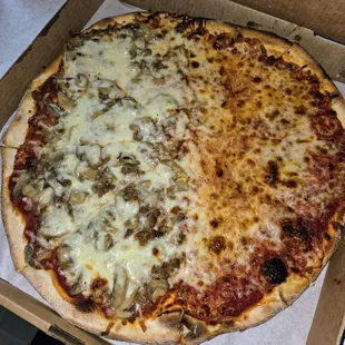 NY Style 16&quot;.  1/2 cheese, 1/2 sausage &amp; mushroom