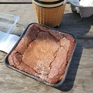 dark chocolate brownie and latte