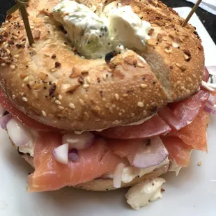 Lox Bagel with scallion cream cheese