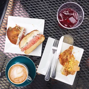 Ham and Swiss Quiche, Cappuccino and Lox bagel with Hibiscus Iced Tea @SeoHungry