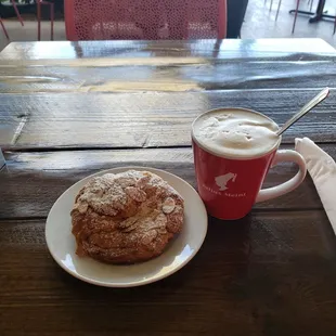 Almond croissant and double capaccino.