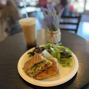 Chicken Pesto Panini Combo with Iced Latte
