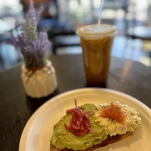 Morning Glory Toast Breakfast and Iced Latte