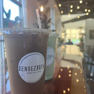 Cold Brew with Oat Milk and Matcha Latte.