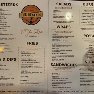 the menu of the restaurant