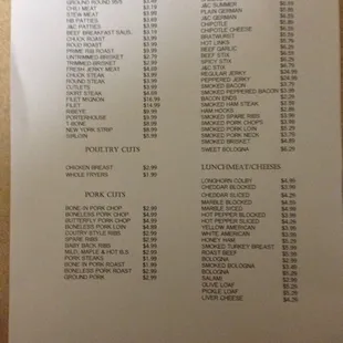 price list for the restaurant