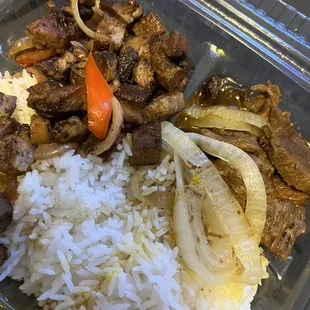 rice, meat and vegetables
