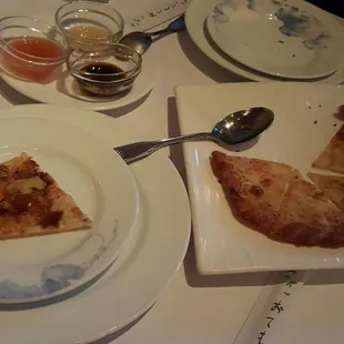 Green onion pancake with sauces