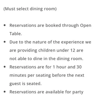 A screenshot of our website on dining inside our tiny little spot.