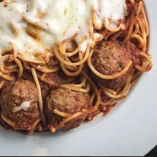 Spaghetti with added local grass fed beef, meatballs